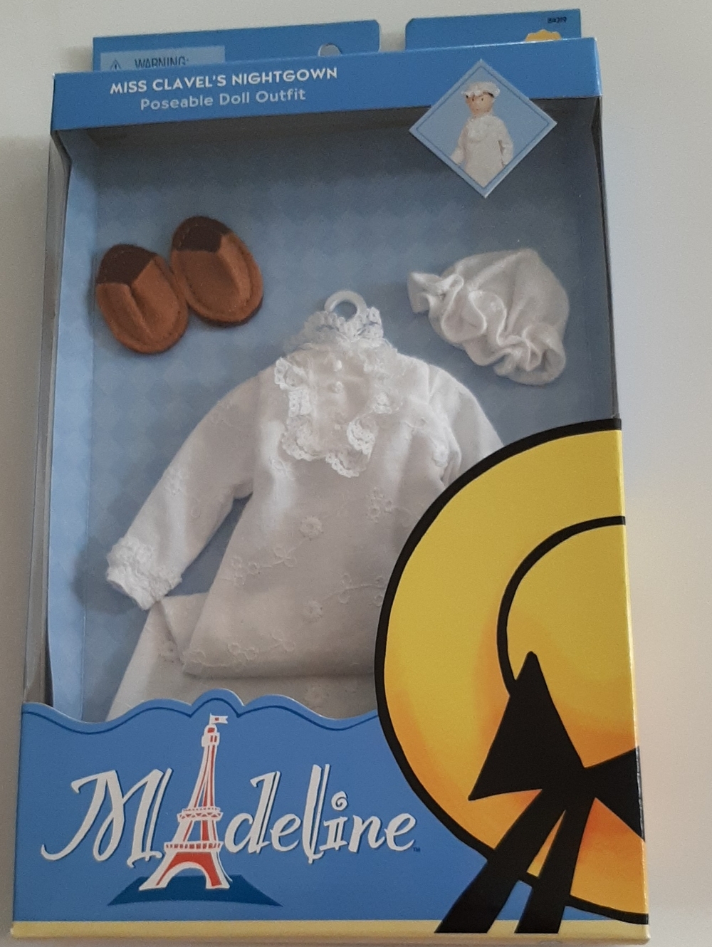 Miss Clavel White Lace Nightgown with Brown Slippers and White Cap
